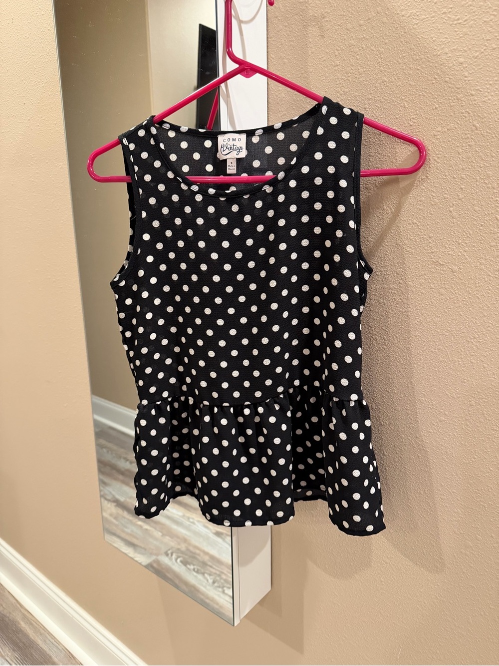 Como Vintage Black and White Polka Dot Peplum Tank
